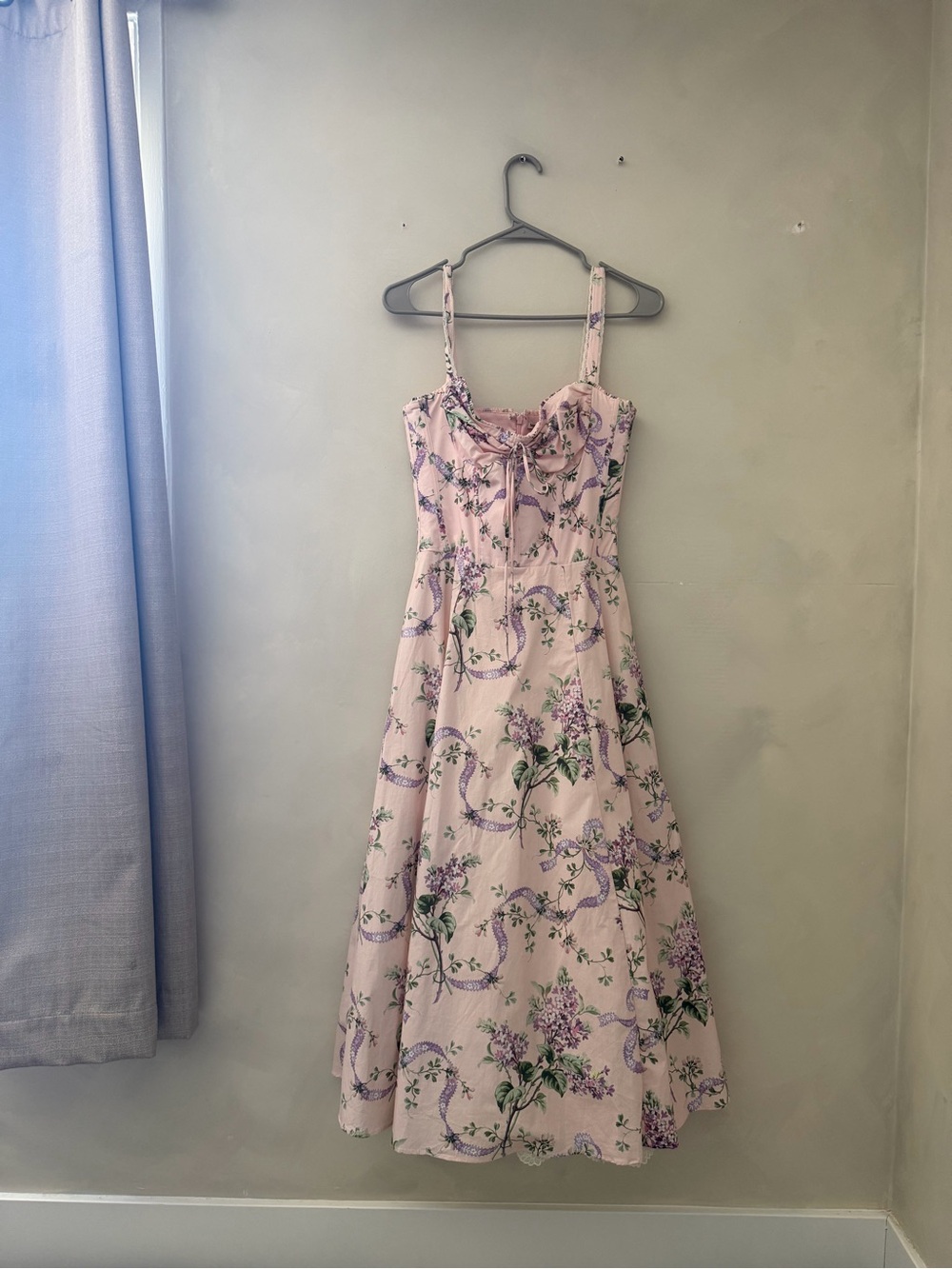 House of CB Pink Floral Midi Dress with Purple and Green Print